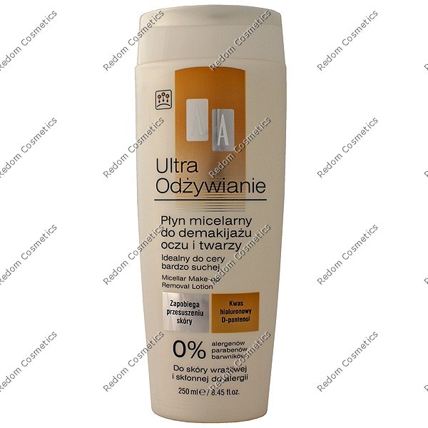 AA ULTRA OD�YWIANIE P�YN MICELARNY DO DEMAKIJA�U OCZU I TWARZY 250 ML