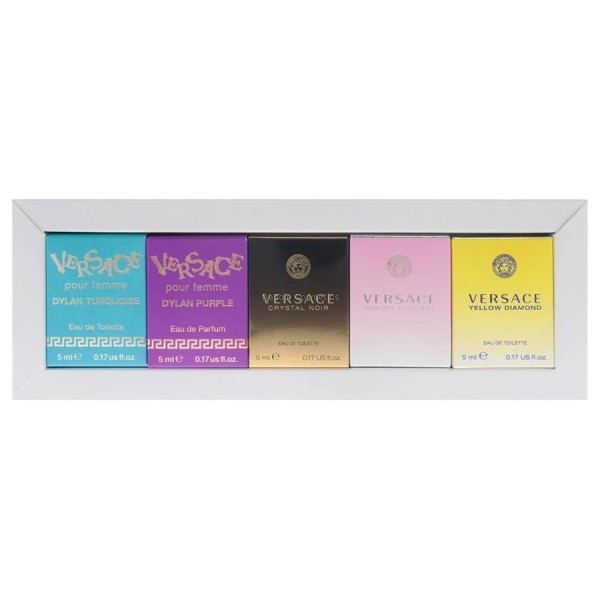 VERSACE COLLECTION ZESTAW MINIATUR DYLAN PURPLE EDP 5ML + DYLAN TURQUOISE EDT 5ML + BRIGHT CRYSTAL EDT 5ML + YELLOW DIAMOND EDT 5ML + CRYSTAL NOIR EDT 5ML