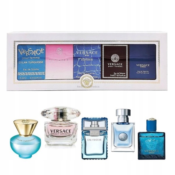 VERSACE COLLECTION ZESTAW MINIATUR MAN EAU FRAICHE 5ML + DYLAN TURQUOISE 5ML + EROS EDT MAN 5ML + POUR HOMME 5ML + BRIGHT CRYSTAL 5ML