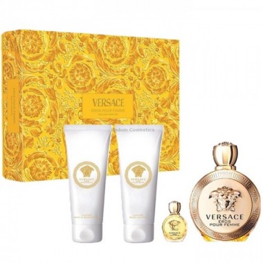 VERSACE EROS POUR FEMME WODA PERFUMOWANA DLA KOBIET 100 ML + WODA PERFUMOWANA 5 ML + BALSAM DO CIAA 100 ML + EL POD PRYSZNIC 100 ML
