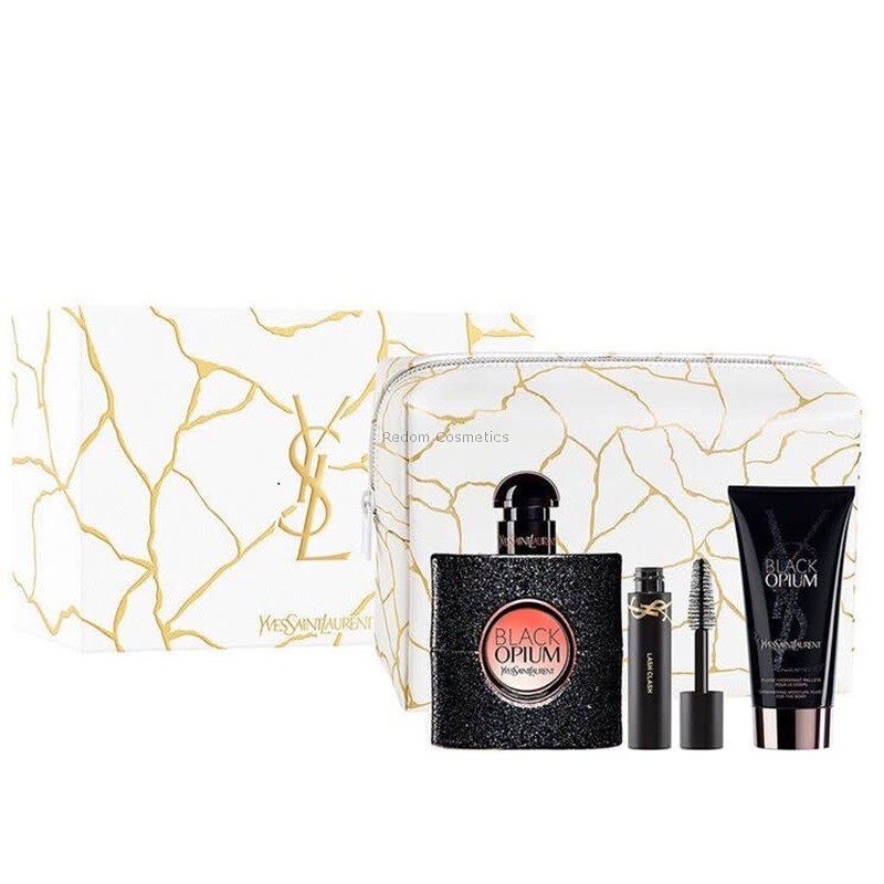 YVES SAINT LAURENT BLACK OPIUM WODA PERFUMOWANA DLA KOBIET 50 ML + MLECZKO DO CIA�A 50 ML + MINI POMADKA 1,3G